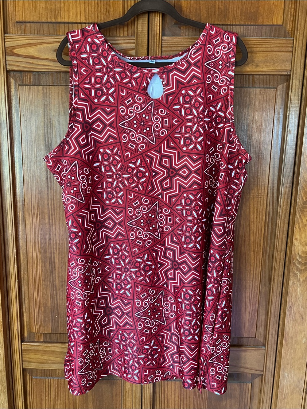 Red Geometric Sleeveless Women's Dress